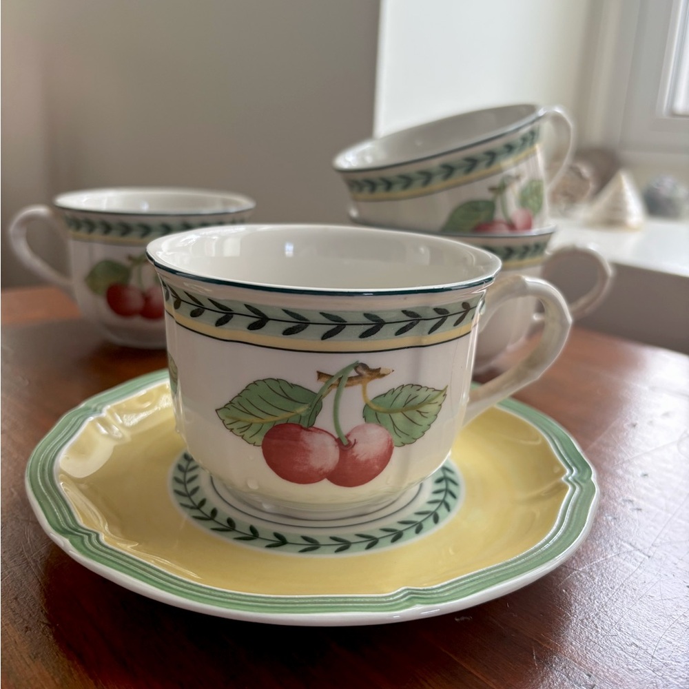 Villeroy & Boch French Garden Fleurence cups and saucers, includes 4 each